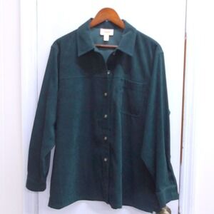 Talbots Womens Dark Green Brushed Button Down Shirt Size Medium / #2650